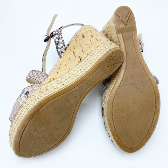 Authentic Prada 36.5/ 6.5 Snakeskin & Cork Wedge Sandal - Picture 9 of 9